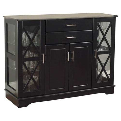 Image of Black Wood Buffet Dining-room Sideboard with Glass Doors