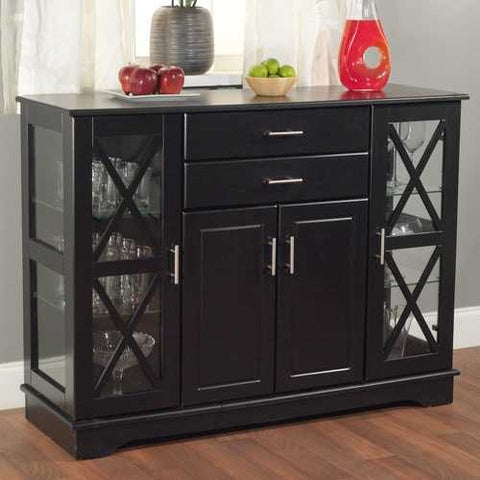 Image of Black Wood Buffet Dining-room Sideboard with Glass Doors