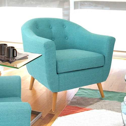 Image of Turquoise Modern Mid-Century Style Arm Chair with Solid Wood Legs