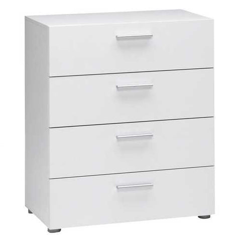 Image of Contemporary Style White 4-Drawer Bedroom Bureau Storage Chest