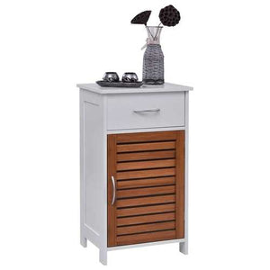 White Bathroom Storage Floor Cabinet with Brown Shutter Door