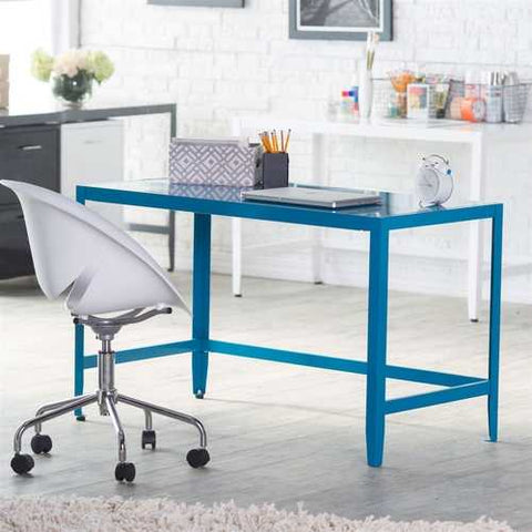 Image of Simple Modern Metal Office Desk in Teal Blue Finish