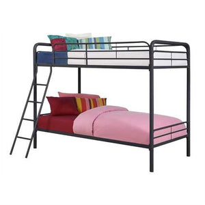 Twin over Twin size Black Metal Bunk Bed Frame with Ladder