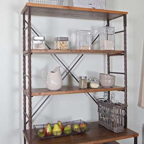 Image of Durable Fir Wood and Metal Bakers Rack with Storage and Display Space