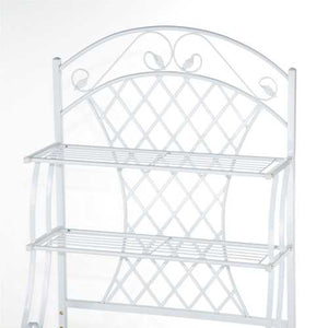 White Metal Bakers Rack with 5-Bottle Wine Rack and Wooden Work Shelf