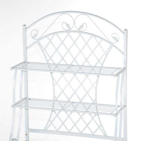 Image of White Metal Bakers Rack with 5-Bottle Wine Rack and Wooden Work Shelf