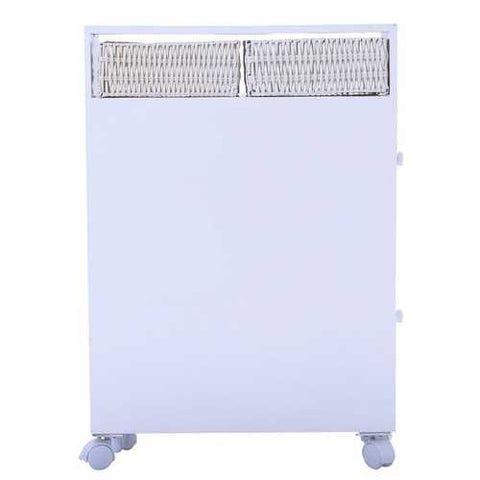 Image of White Bathroom Storage Floor Cabinet with Baskets and Casters