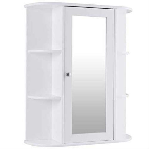 Image of White Bathroom Wall Mounted Medicine Cabinet with Storage Shelves