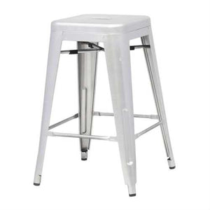 Indoor Outdoor Backless Stacking Counter Height Bar Stool in Gunmetal Galvanized Steel