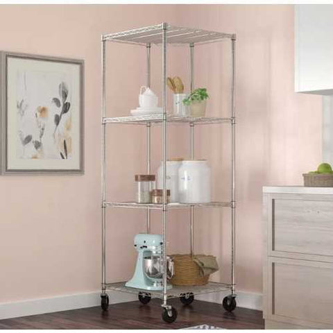 Image of Heavy Duty 4-Tier Corner Storage Rack Shelving Unit with Casters