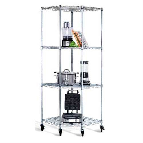 Image of Heavy Duty 4-Tier Corner Storage Rack Shelving Unit with Casters