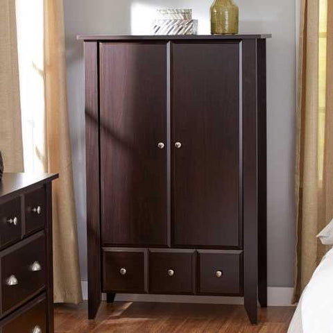 Image of 2-Door Bedroom Clothes Storage Cabinet Wardrobe Armoire in Dark Brown Wood Finish