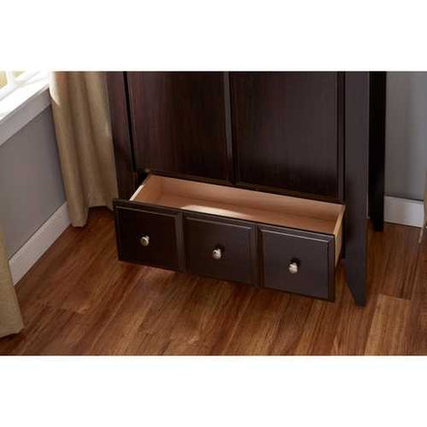 Image of 2-Door Bedroom Clothes Storage Cabinet Wardrobe Armoire in Dark Brown Wood Finish