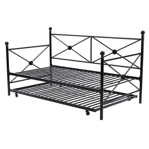 Image of Twin size Black Metal Day Bed Frame and Roll out Trundle Set