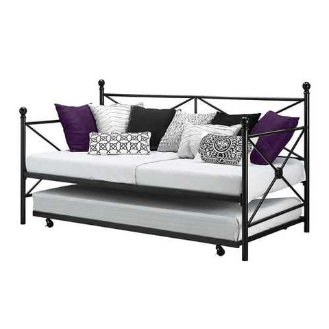 Image of Twin size Black Metal Day Bed Frame and Roll out Trundle Set