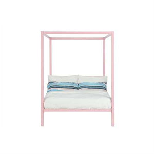 Twin size Metal Platform Canopy Bed Frame in Pink - Great for Kids Girls and Teens