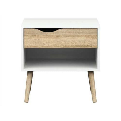 Image of Modern Mid Century Style End Table Nightstand in White & Oak Finish