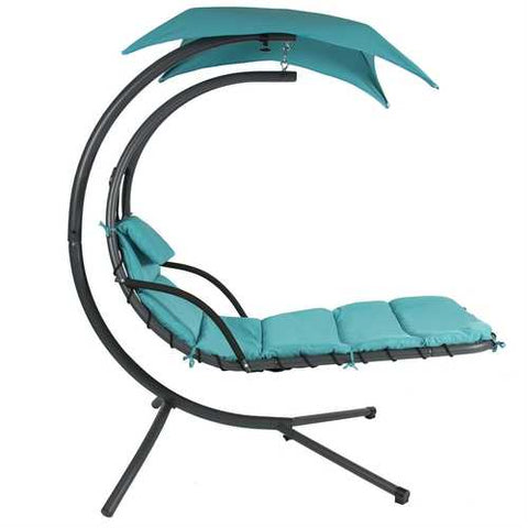 Image of Teal Single Person Sturdy Modern Chaise Lounger Hammock Chair Porch Swing