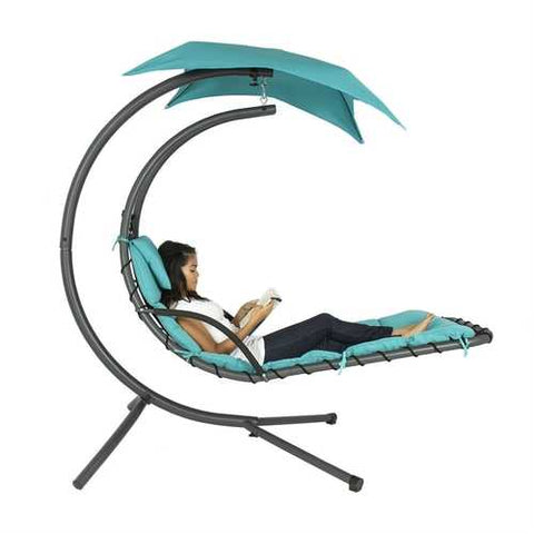 Image of Teal Single Person Sturdy Modern Chaise Lounger Hammock Chair Porch Swing