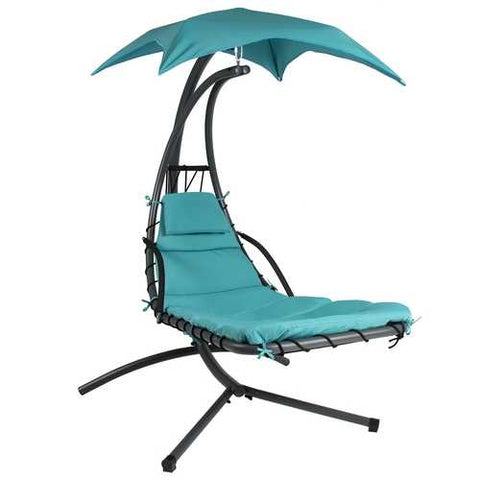 Image of Teal Single Person Sturdy Modern Chaise Lounger Hammock Chair Porch Swing