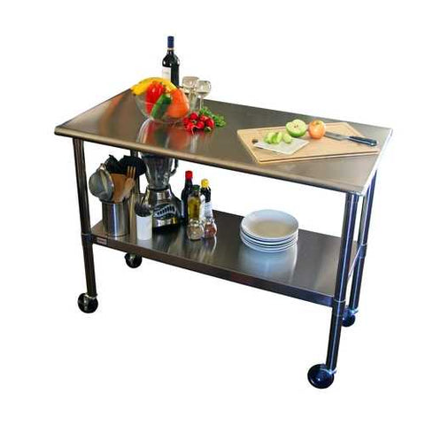 Image of 2ft x 4ft Stainless Steel Top Kitchen Prep Table with Locking Casters Wheels