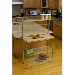 Metal Bakers Rack with Hanging Bar and Bamboo Cutting Board