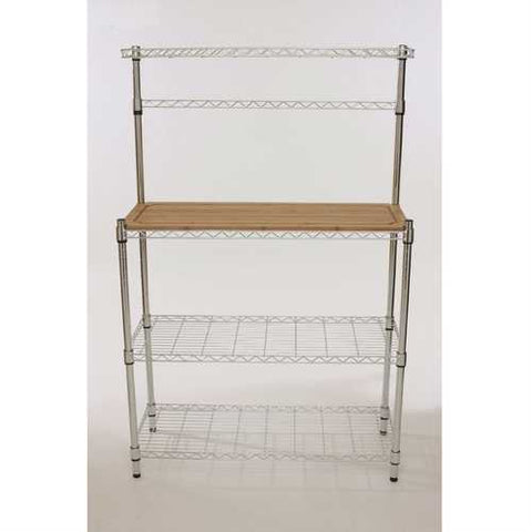 Image of Metal Bakers Rack with Hanging Bar and Bamboo Cutting Board