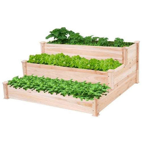 Image of Solid Wood 4 Ft x 4 Ft Raised Garden Bed Planter 3-Tier