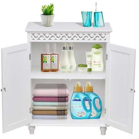 Image of White Modern 2-Door Bathroom Storage Floor Cabinet