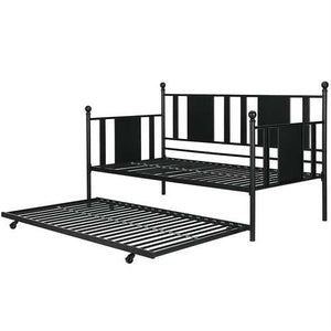 Twin Black Metal Daybed Frame with Rounded Finials and Trundle Bed