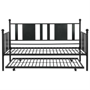 Twin Black Metal Daybed Frame with Rounded Finials and Trundle Bed