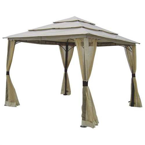 Image of 10-ft x 10-ft Outdoor Steel Frame Gazebo with Mosquito Netting Screen and Canopy