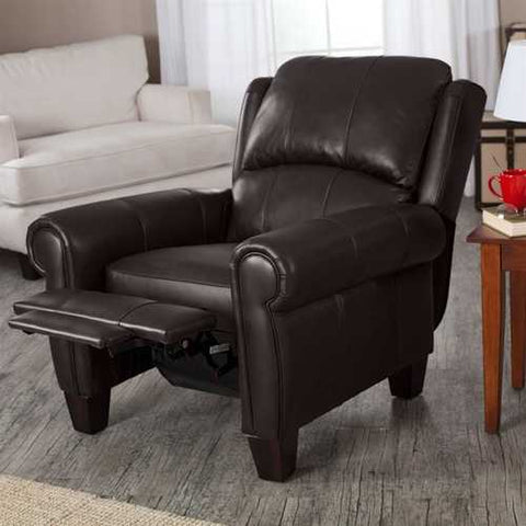 Image of High Quality Top Grain Leather Upholstered Wingback Recliner Club Chair in Chocolate Brown