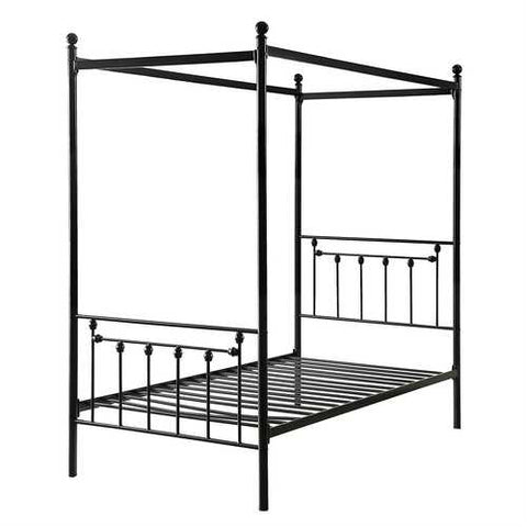 Image of Twin size Sturdy Metal Canopy Bed Frame in Black Metal Finish