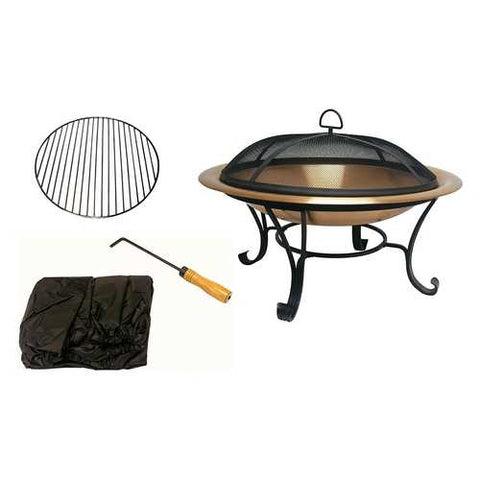 Image of 30-inch Copper Fire Pit with Steel Stand and Sprak Screen