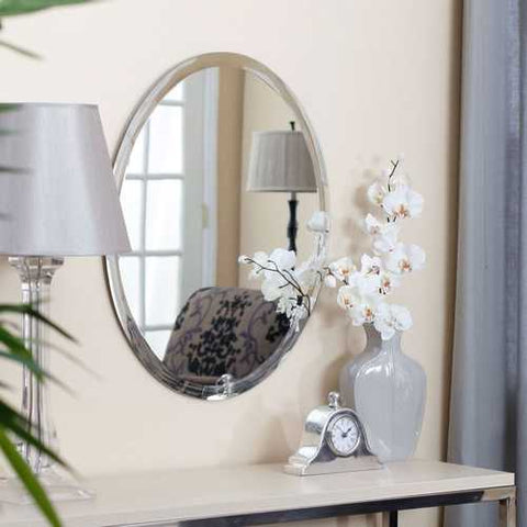 Image of Oval 36-inch Frameless Beveled Vanity Wall Mirror