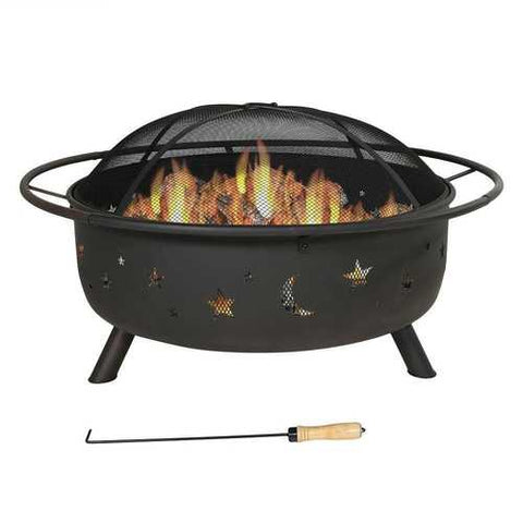 Image of Heavy Duty Black Steel Fire Pit with Cooking Grill and Screen