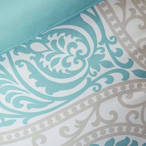 Image of Twin / Twin XL Comforter Set in Light Blue White Grey Damask Pattern