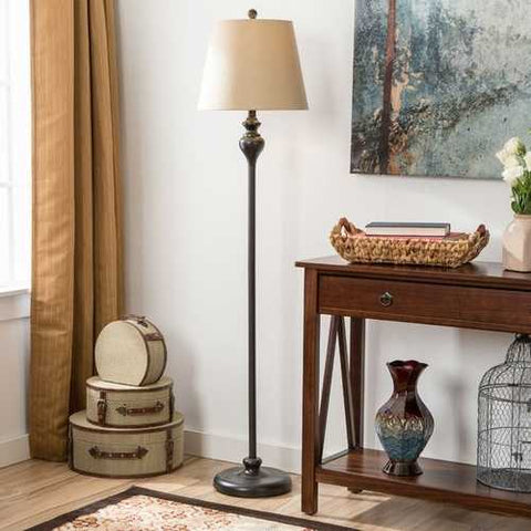 Image of 3-Piece Floor Lamp and Table Desk Lamp Set in Black with Light Gold Drum Shades