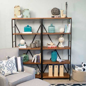 5-Shelf Bookcase with Fir Wood Shelves 68-inch Tall in Rustic Bronze