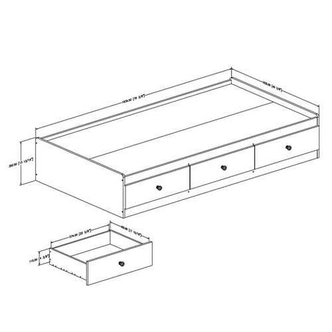 Image of Twin Contemporary Backless Daybed with Storage Drawers in Brown Wood Finish