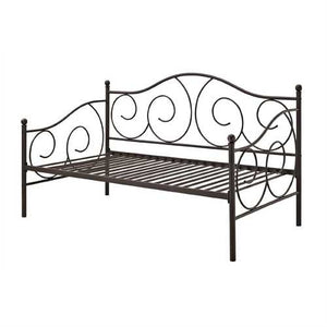 Twin size Scrolling Metal Day Bed Frame in Contemporary Brushed Bronze Dark Pewter