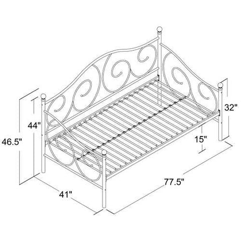 Image of Twin size Scrolling Metal Day Bed Frame in Contemporary Brushed Bronze Dark Pewter