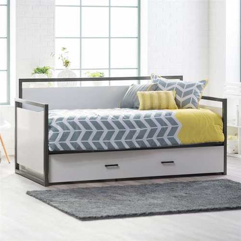 Image of Twin size Modern Metal Frame Daybed with Pull-out Trundle Bed in Glossy White Finish