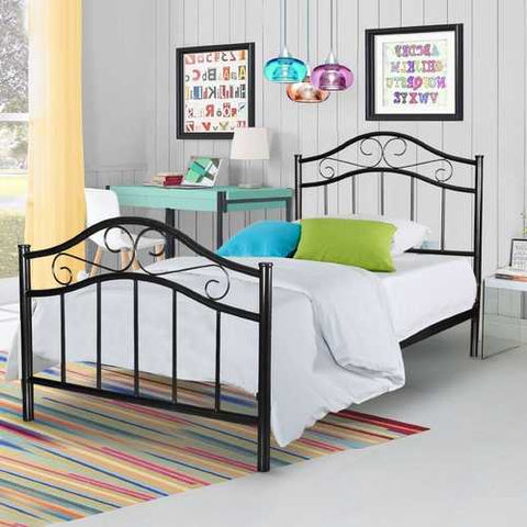 Image of Twin size Simple Black Metal Platform Bed Frame with Headboard and Footboard