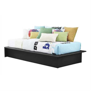 Twin size Modern Black Faux Leather Upholstered Platform Bed Frame with Wood Slats