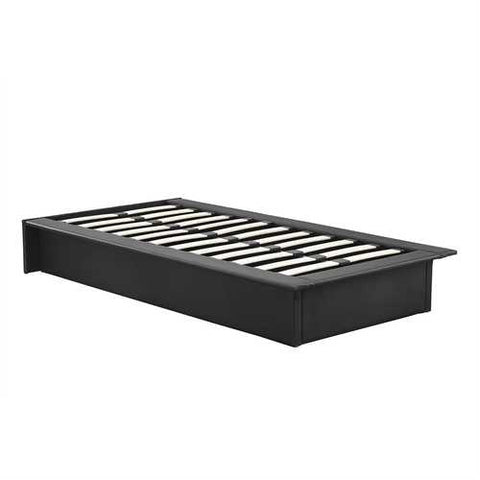 Image of Twin size Modern Black Faux Leather Upholstered Platform Bed Frame with Wood Slats