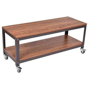 Modern Industrial Style Metal Wood Coffee Table with Locking Casters