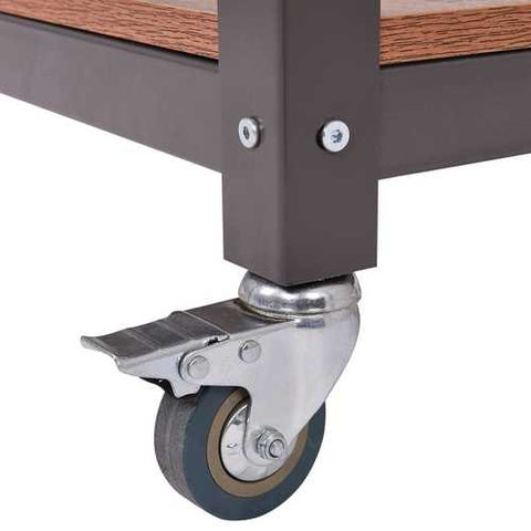 Image of Modern Industrial Style Metal Wood Coffee Table with Locking Casters