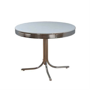 Round 38-inch Retro Dining Table in White and Chrome